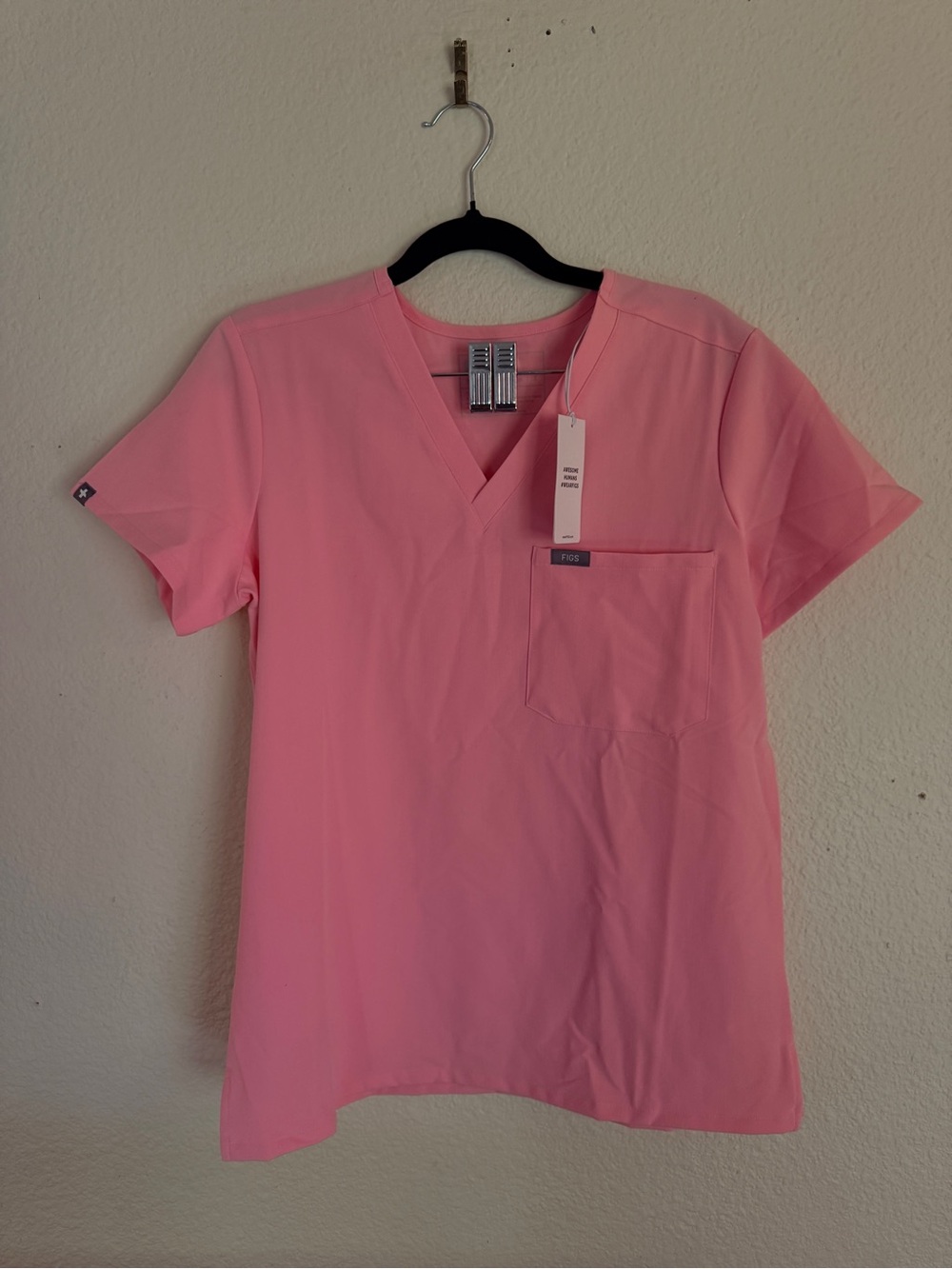 Figs Women's Pink V-Neck Short Sleeve Scrub Top